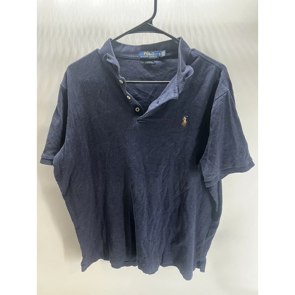 Polo Ralph Lauren 100% Cotton Classic Fit Polo Shirt Men's Large Navy Blue Pony‎